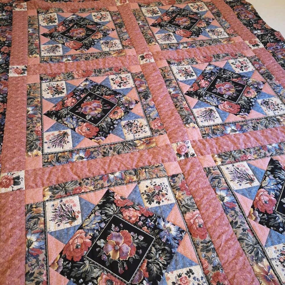 Handmade Lap Quilt Quilted Tablecloths Quilted Couch Throw Pink Poppies Pansies